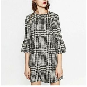 Zara Black White Houndstooth Plaid Dress Size Small